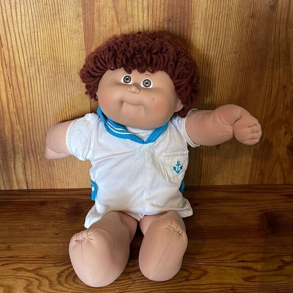 Vintage 1985 Cabbage Patch Boy Doll Brown Hair Sailor Outfit - Picture 1 of 12